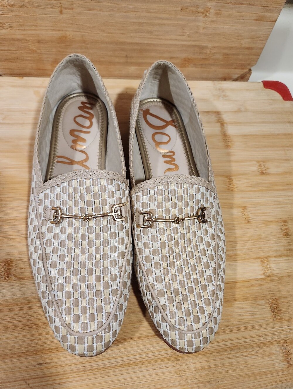 Sam Edelman Laurel Basketweave Bit Loafers Tan Ivory Woven Women's Size 10 M